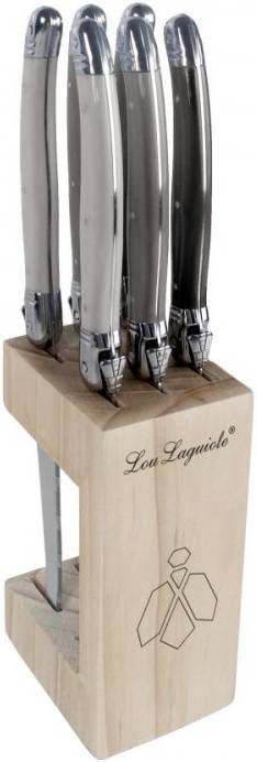 Xenos Lou Laguiole steakmessen in houten blok zilverkleurig 6 stuks