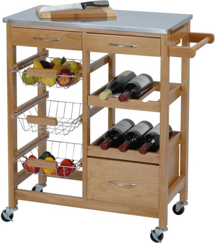 Huismerk Premium Keukentrolley Met RVS Blad 66 x 36 x 84 cm